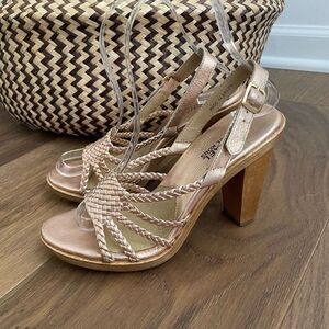 Michael Kors Rose Gold Metallic Pink Braided Strappy 4” Heels 6